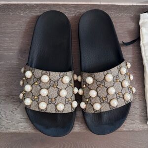 Gucci Pearl Embellished Slides